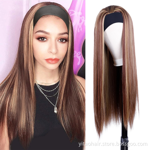 FAZHIYUAN Highlight Brazilian Colorful Silky Straight Deep Short Water Wave Bob Kinky Curly Synthetic Headband Wigs
